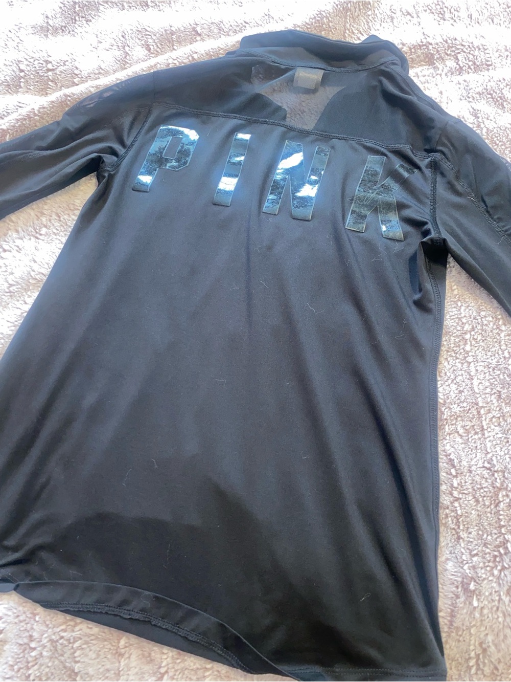 PINK Victoria's Secret Black Gloss Logo Long Sleeve Top
